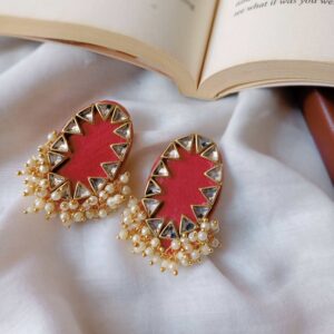 Rainvas Red beaded tiny studs earrings