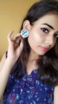 Rainvas Blue printed fabric kundan studs earrings