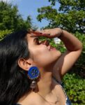 Rainvas Blue and silver oxidized fabric earrings for women