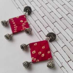 Rainvas Pink bandhani fabric jhumka earrings for women