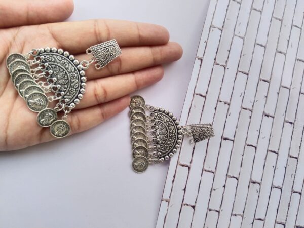 Rainvas Designer silver Oxidised Coin Earrings for women