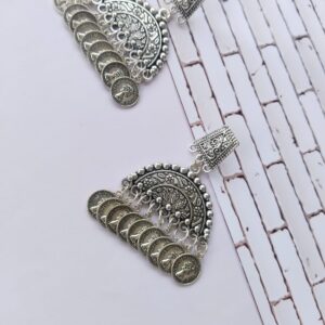 Rainvas Designer silver Oxidised Coin Earrings for women