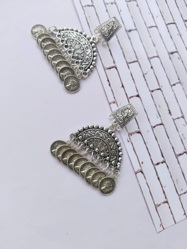 Rainvas Designer silver Oxidised Coin Earrings for women