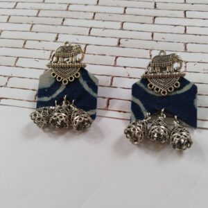 Rainvas Indigo Blue printed elephant charm earrings for women