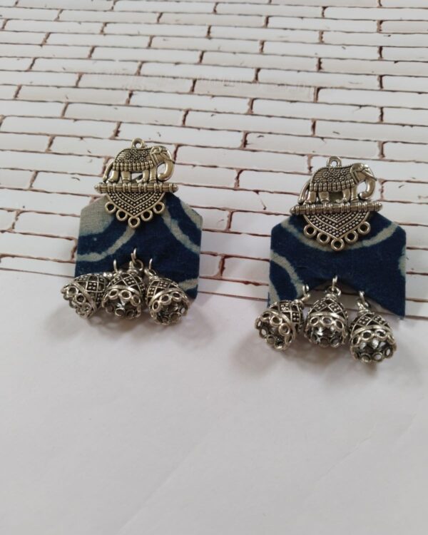 Rainvas Indigo Blue printed elephant charm earrings for women