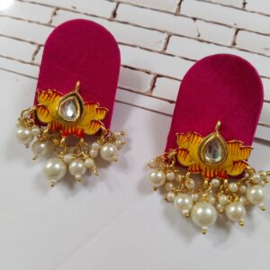 Rainvas Red lotus pearls studs earrings for women