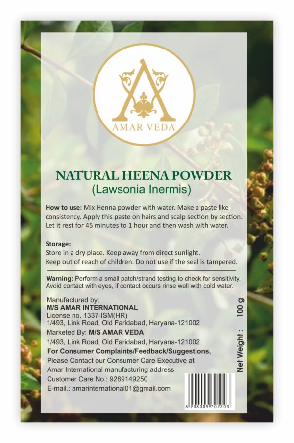 Amar Veda NATURAL HENNA POWDER | Lawsonia Inermis | 100% Natural