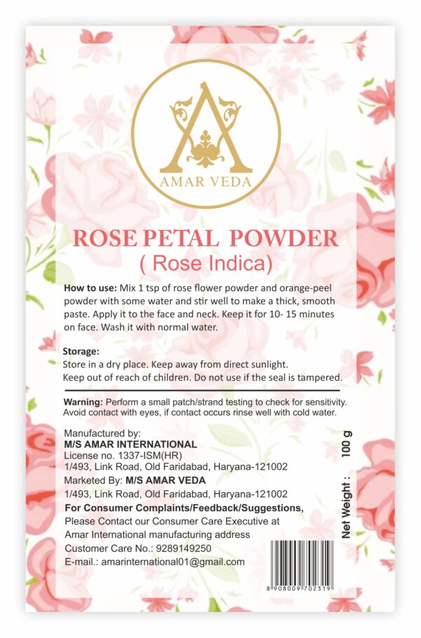 Amar Veda Rose Petal Powder | Rose Indica | 100% Natural | Anti-inflamatory, Skin Cleansing & Natural Fragrance (2)