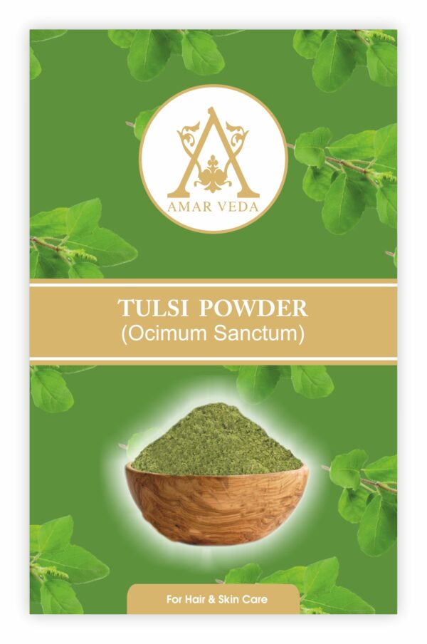 Amar Veda Tulsi Powder | Ocimum Sanctum | 100% Natural | Helps with Acne Problems | Used for Hair & Skin Care | Treats Hair Loss | Reduces Open Pores