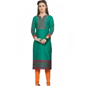 Women's Linen and Cotton Mix Kurtis (Green, Multi, M)