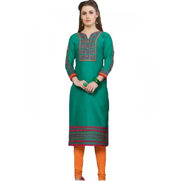Women's Linen and Cotton Mix Kurtis (Green, Multi, M)