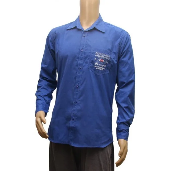 Mens Cotton Casual Men Shirts (Blue, L)