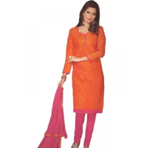 Womens Cotton Regular Unstitched Salwar-Suit Material With Dupatta (Orange, 2 mtr)