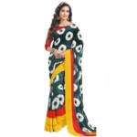 Womens Geogrette Saree with Blouse Digital Printed Saree (Green and Multi, 6.25 Mtr)