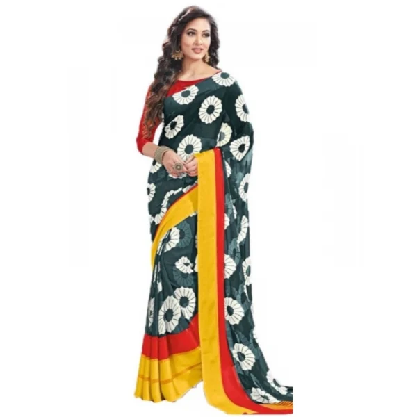 Womens Geogrette Saree with Blouse Digital Printed Saree (Green and Multi, 6.25 Mtr)