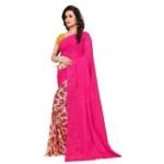 Printed Faux Georgette Pink Color Saree