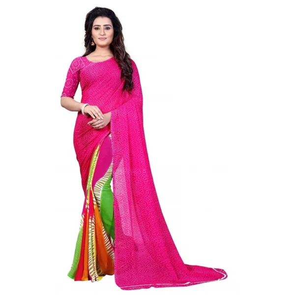 Printed Faux Georgette Pink Color Saree