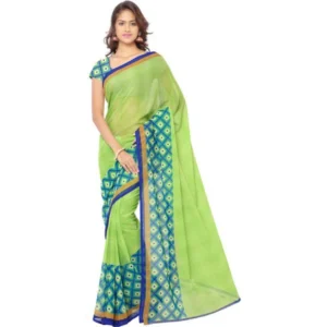 Printed Faux Georgette Green Color Saree