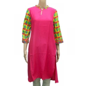 Women's Rayon Kurtis (Pink, Multi, L)