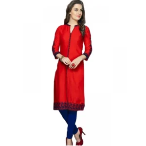 Women's Linen and Cotton Mix Kurtis (Red, Blue, M)