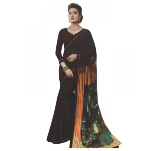 Womens Georgette Digital Printed Saree (Dark Brown, 6.25 Mtr)
