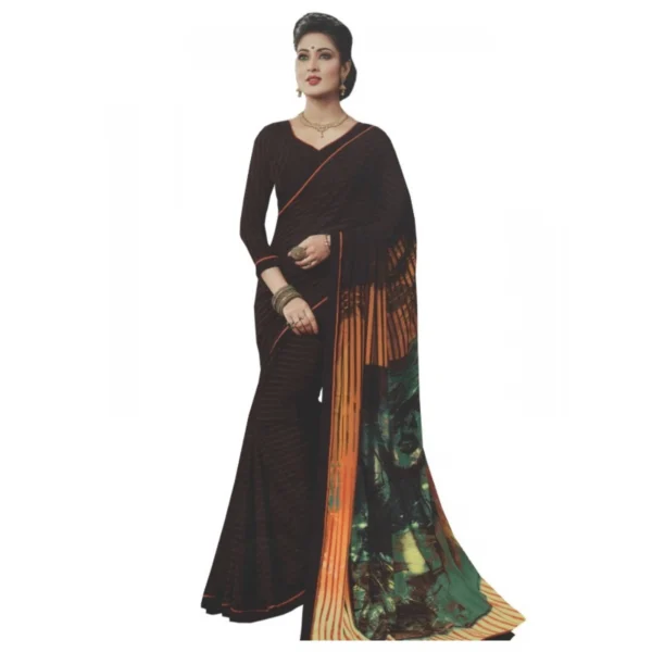 Womens Georgette Digital Printed Saree (Dark Brown, 6.25 Mtr)