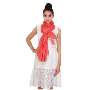 Womens Cotton Straight Duppatta (Red, Multi)