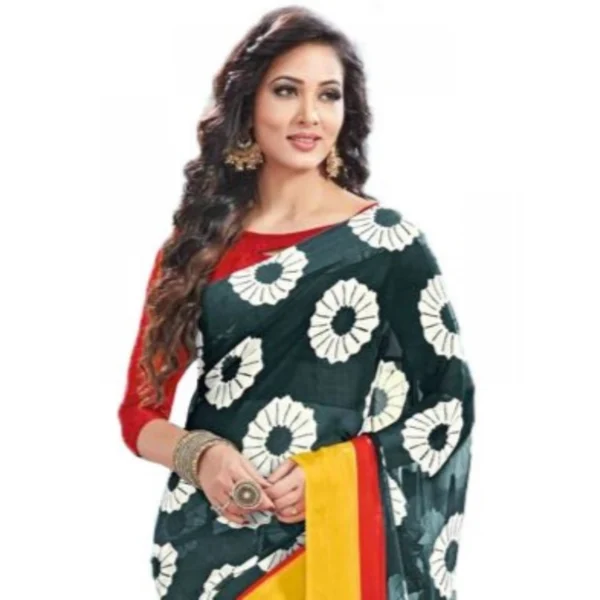 Womens Geogrette Saree with Blouse Digital Printed Saree (Green and Multi, 6.25 Mtr)