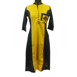 Women's Cotton Kurtis (Yellow, Black, L)