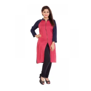 Women's Polyester Kurtis (Dark Pink, S)