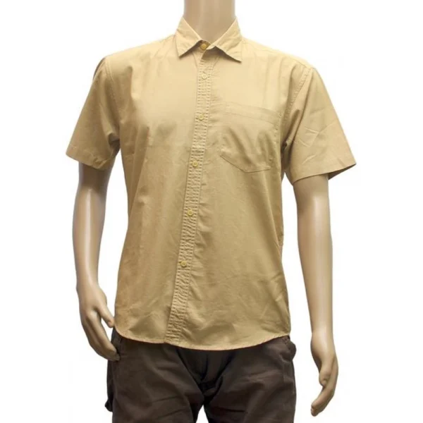 Mens Combed Cotton Semi Formal Men Shirts (Beige, L)