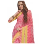 Womens Georgette Digital Printed Saree (Pink, Yellow, 6.25 Mtr)