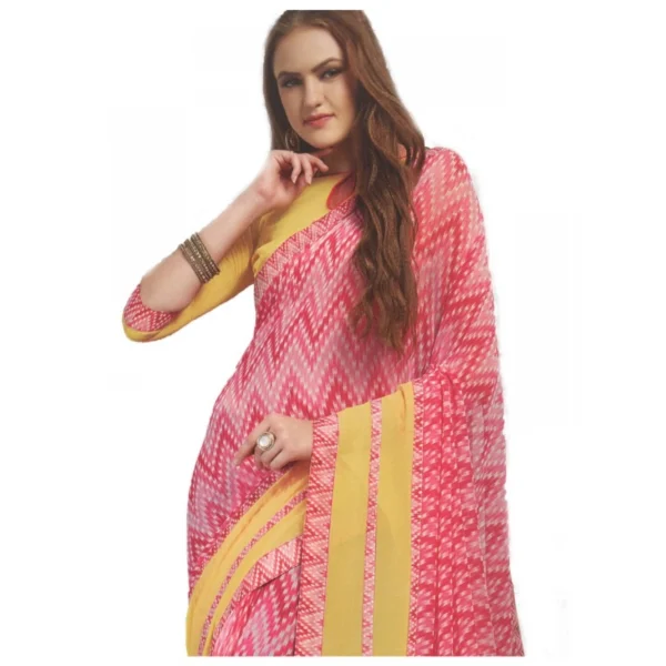 Womens Georgette Digital Printed Saree (Pink, Yellow, 6.25 Mtr)