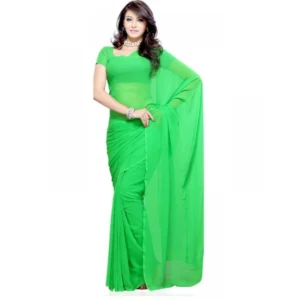Womens Georgette Plain Saree (Light Green, 6 mtr)