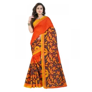 Womens Bhagalpuri Art Silk Floral Printed Saree (Orange, Multi, 6 mtr)