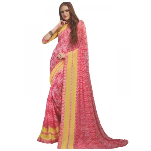 Womens Georgette Digital Printed Saree (Pink, Yellow, 6.25 Mtr)