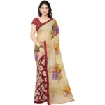 Printed Faux Georgette Red Color Saree