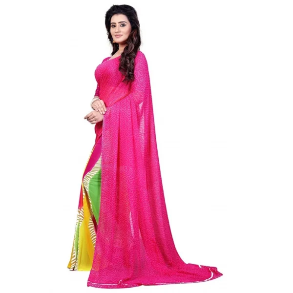 Printed Faux Georgette Pink Color Saree