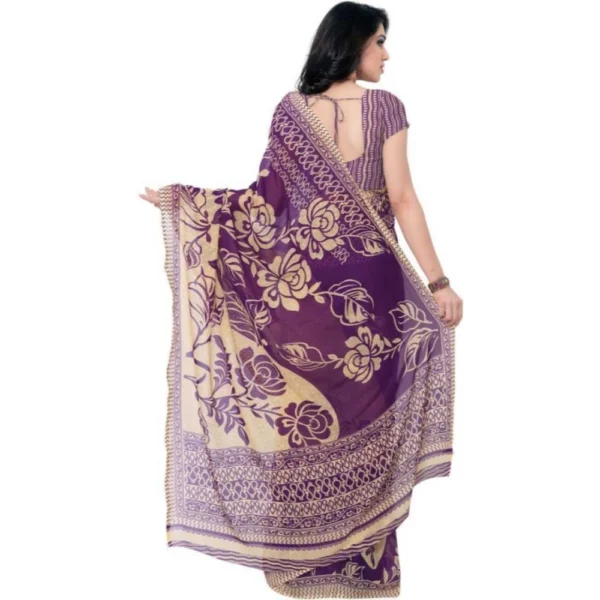 Printed Faux Georgette Purple Color Saree