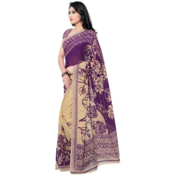 Printed Faux Georgette Purple Color Saree