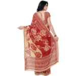 Printed Faux Georgette Red Color Saree