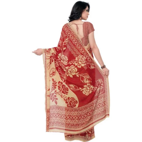 Printed Faux Georgette Red Color Saree