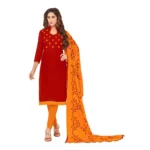Women's Slub Cotton Unstitched Salwar-Suit Material With Dupatta (Red, 2-2.5mtrs)
