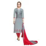 Women's Cotton Unstitched Salwar-Suit Material With Dupatta (Ash , 2-2.5mtrs)