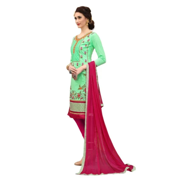 Women's Cotton Unstitched Salwar-Suit Material With Dupatta (Green, 2-2.5mtrs)