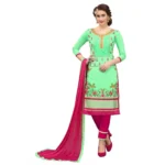 Women's Cotton Unstitched Salwar-Suit Material With Dupatta (Green, 2-2.5mtrs)
