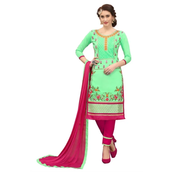 Women's Cotton Unstitched Salwar-Suit Material With Dupatta (Green, 2-2.5mtrs)