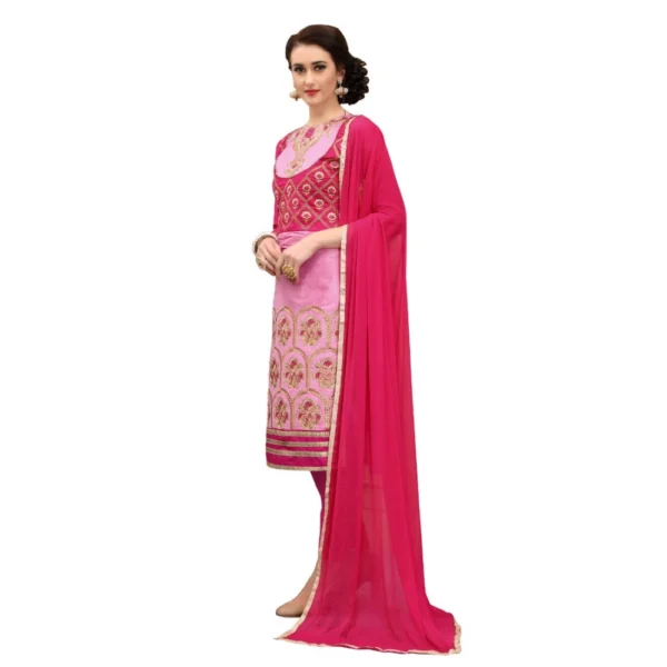 Women's Cotton Unstitched Salwar-Suit Material With Dupatta (Pink and Magenta, 2-2.5mtrs)