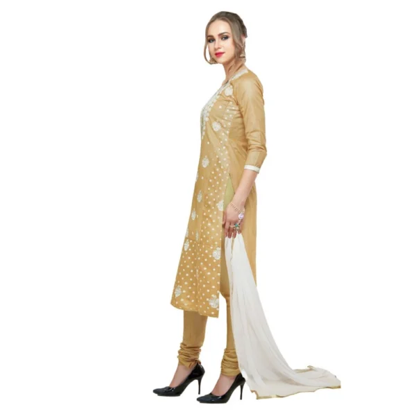 Women's Cotton Unstitched Salwar-Suit Material With Dupatta (Light Brown, 2-2.5mtrs)