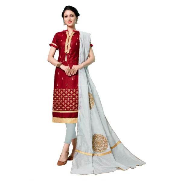 Women's Jam Cotton Unstitched Salwar-Suit Material With Dupatta (Maroon, 2-2.5mtrs)